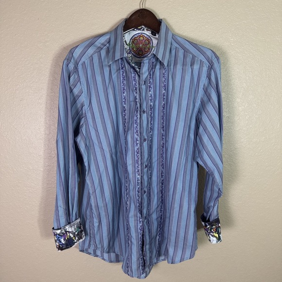 Robert Graham Other - Robert Graham Men's Striped‎ Adagio Embroidered Flip Cuff Shirt Large $228